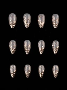 30片/套 现代简约休闲优雅街头风个性化复古3D不对称装饰青铜金水钻美甲贴纸套装，瞬间提升您的造型，适合精致优雅的女孩和女士日常及购物使用。 - 金色 - 查看 5