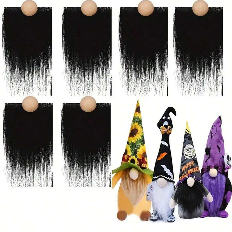 Bộ đồ chơi ông già Noel tự làm: 6 râu + 6 quả bóng gỗ tròn, râu thủ công, búp bê không mặt, tượng râu lớn, thích hợp để trang trí cảnh, trang trí phòng, trang trí bàn, trang trí cửa sổ, phụ kiện sưu tầm - màu đen - Xem 1