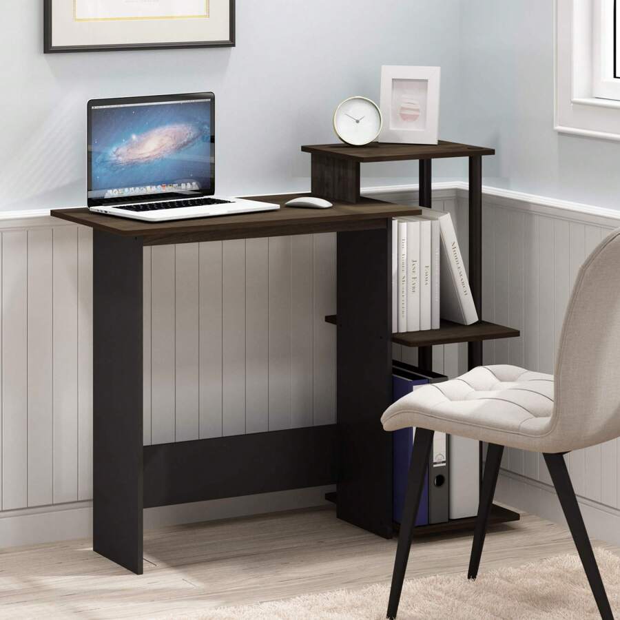 HOMLUX Efficient Laptop Desk, Tablet Computer Desk, Computer Table, Mesa De Computadora, Desk Set For Studying, Solid Wood Desk, Student Table, Home Office Desk, Study Table, Home Office Table, Small Table For Bedroom - Columbia Walnut/Black - View 1