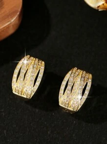 1 cặp bông tai tròn trang trí sang trọng hợp thời trang đính đá Cubic Zirconia trắng sáng bóng tuyệt đẹp dành cho phụ nữ - Vàng - Xem 6