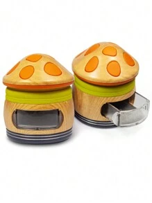 Cute Mushroom Zinc Alloy Metal Spice Grinder, 4 Layers Tobacco Grinder, Portable Stylish Wood Like Spice Grinder, Come With Cleaning Brush, Cone Holder Tubes, 5-In-1 Gift For Women Men - 彩色 - 查看 5