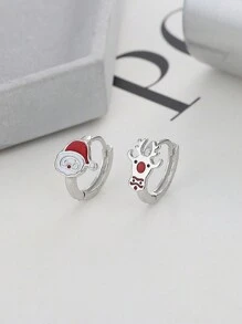 1 对简约时尚优雅滴釉卡通圣诞老人和驯鹿不对称环状耳环，女士鹿耳钉，时尚风格 - 聖誕耳扣 - 查看 5