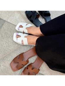 Women's H Flat Sandal New Release Light And Comfortable - Rỉ Nâu - Xem 2