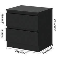 Sleek Wooden 2-Drawer Nightstand For Bedrooms - Bedside End Table Organizer With Black Finish, Dimensions: 17.72" X 13.78" X 18.51" - 黑色 - 查看 7