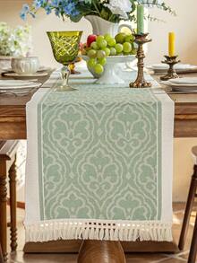 1 pieza Camino de mesa, material impermeable, decoración con flecos, adecuado para mesa de hogar, boda, restaurante, sala de estar - verde baoxiang - Ver 5