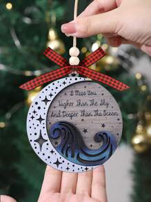 我对你的思念比天空更高，比海洋更深，新月海浪装饰，海滩海洋装饰，纪念礼物 2 层木制装饰，树上挂饰，家居饰品装饰，圣诞礼物 - 彩色 - 查看 6