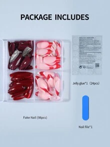 98pcs/Box(4mixed )Y2K Long Almond Glossy Aesthetic Blood-Red Crystal Cat Eye French Tip Press On Nails Almond Nail Heart Pattern Design Perfect Fit Acrylic False Nails Set, Includes 1pc Jelly Glue And 1pc Nail File,Red Nails For Woman & Girl Daily Wear Rave Party Use