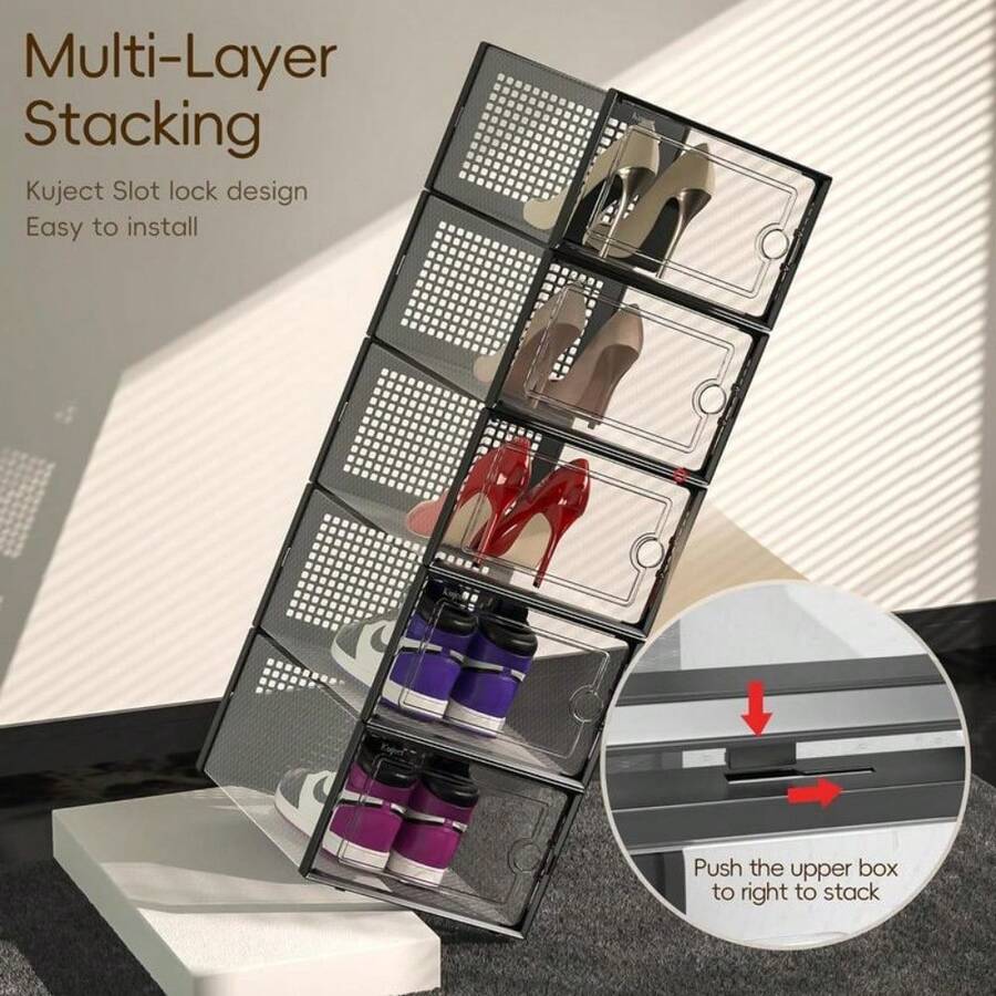 Shoe Organizers Storage Boxes For Closet, 12 Pack Clear Plastic