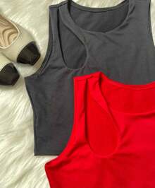 BIA KIT WITH 2 WOMEN'S CROPPED TOPS IN SUPLEX FABRIC WITH HOLE DETAIL ON THE SHOULDER, SUMMER - 紅色 - 查看 5