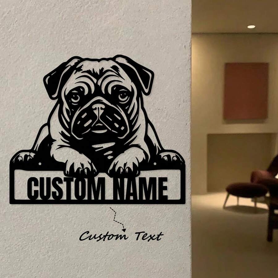 1pc Biển báo nghệ thuật kim loại trang trí họa tiết Pug tùy chỉnh Cửa hàng thú cưng Biển báo trang trí phòng khách Nghệ thuật treo tường