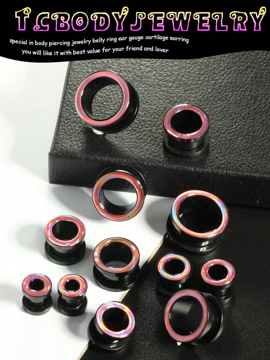 1 Pair Stainless Steel Black Ear Gauges RetroReflective Sheeting