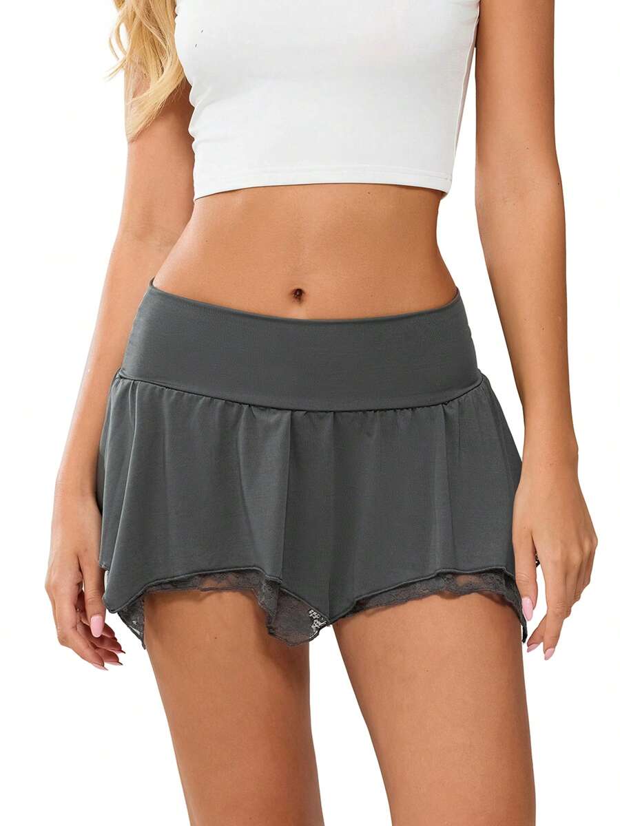 Minifalda de mujer, falda de talle bajo plisada irregular lisa de verano, ropa de club para fiestas - Gris - Ver 1
