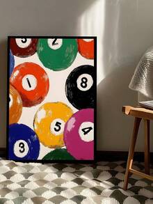 1 张无框帆布海报，复古艺术，彩色幸运台球，心形，花朵，喜悦，爱心字体，条纹背景复古艺术油画海报，卧室，客厅，餐厅，厨房，书房，走廊，咖啡厅，餐厅，宿舍房间装饰，送给朋友的理想礼物，壁画，墙壁装饰，家居装饰，房间装饰帆布画 - 彩色 - 查看 4