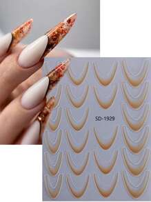 4 piezas de calcomanías de arte de uñas con líneas francesas de degradado mixto, rayas rosa, marrón y negras, diseño elegante, adecuado para la decoración de uñas de otoño/invierno - Multicolor - Ver 5