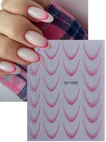 4 piezas de calcomanías de arte de uñas con líneas francesas de degradado mixto, rayas rosa, marrón y negras, diseño elegante, adecuado para la decoración de uñas de otoño/invierno - Multicolor - Ver 4
