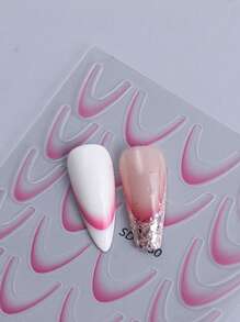 4 piezas de calcomanías de arte de uñas con líneas francesas de degradado mixto, rayas rosa, marrón y negras, diseño elegante, adecuado para la decoración de uñas de otoño/invierno - Multicolor - Ver 8