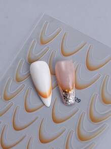 4 piezas de calcomanías de arte de uñas con líneas francesas de degradado mixto, rayas rosa, marrón y negras, diseño elegante, adecuado para la decoración de uñas de otoño/invierno - Multicolor - Ver 9