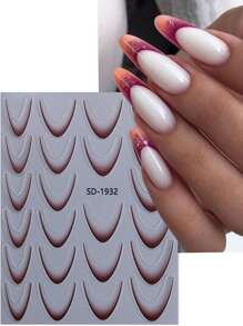 4 piezas de calcomanías de arte de uñas con líneas francesas de degradado mixto, rayas rosa, marrón y negras, diseño elegante, adecuado para la decoración de uñas de otoño/invierno - Multicolor - Ver 2