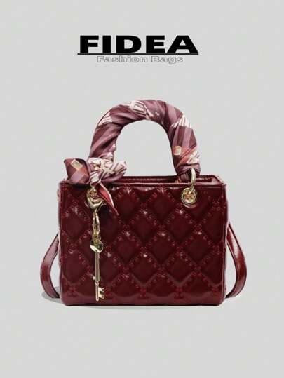 Quilted PU Rhombus Pattern Mini Handbag, Casual Versatile Women Shoulder/Crossbody Bag, Elegant Mommy Bag Valentines