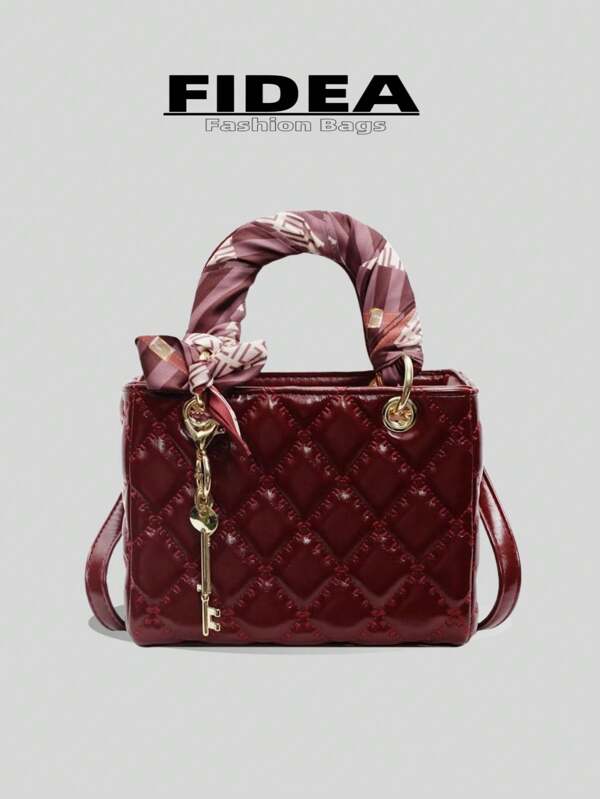 Quilted PU Rhombus Pattern Mini Handbag, Casual Versatile Women Shoulder/Crossbody Bag, Elegant Mommy Bag Valentines