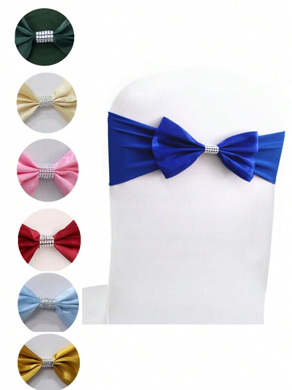 5pcs/25pcs Free Tie Spandex Chair Sash Bows Stretch Chair Band With Rhinestone Buckle Elastic Satin Chair Ribbon Sash Knot Ties For Banquet Party Event Hotel Birthday Wedding Christmas Decoration