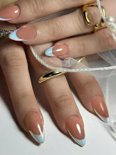 30 件短杏仁形简约法式假指甲套装，提升女性日常佩戴的优雅气质，按压式指甲美甲用品