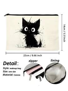 1pc Cute Cat Pattern Cosmetic Bag, Portable Travel Organizer Pouch, Women Handbag, Summer Bag, Ramadan Bag, Makeup Bag, Wallet, Backpack