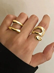 2pcs Minimalist Metal Geometric Adjustable Rings, Gifts For Friends And Family