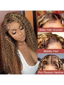 Lace Front Wigs Pre Plucked With Baby Hair 180% Density 13x4 Lace Front Wigs Water Wave 4/27 Honey Blonde Color For Women Wet And Wavy Curly
