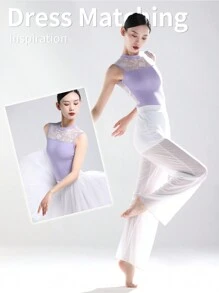 DonsGirl 1pc Women Stand Collar Backless Lace & Mesh Ballet Dance Dress - View 10