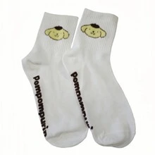 Sanrio 1 pereche de șosete de damă cu model de desene animate, mărime unică, șosete confortabile, respirabile și moi pentru purtarea de zi cu zi, material poliester și spandex ușor de întreținut