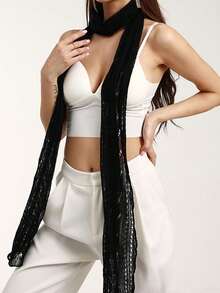 1 件女士纯色镂空针织围巾，具有设计感，适合冬季秋季日常穿着，时尚 - 彩色 - 查看 11