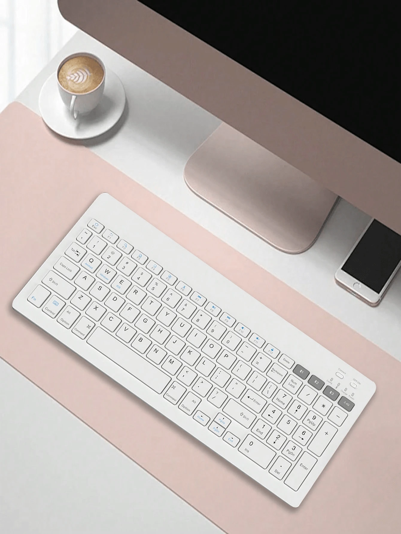 无线迷你键盘，轻巧便携，智能多功能键键盘，不易留指纹，适用于I0S/Android/Windows - 白色 - 查看 1