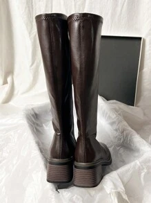 New Autumn/Winter Brown Over-The-Knee Chunky Heel Slim Boots, Classic Black Mid-Calf Riding Boots, Fashion Tall Boots For Women,Party