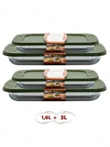 4 Airtight Glass Baking Dishes 2- 1.6L And 2- 3L With Lid - 白色 - 查看 6