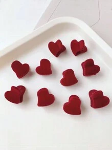 可爱红色植绒小爪夹，心形迷你侧夹，公主刘海发夹，女士植绒发饰，秋冬情人节发夹发夹发夹发夹爪夹秋季度假装女士 - 紅色 - 查看 2