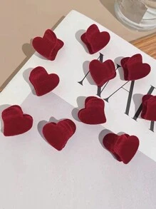 可爱红色植绒小爪夹，心形迷你侧夹，公主刘海发夹，女士植绒发饰，秋冬情人节发夹发夹发夹发夹爪夹秋季度假装女士 - 紅色 - 查看 4