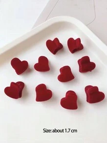 可爱红色植绒小爪夹，心形迷你侧夹，公主刘海发夹，女士植绒发饰，秋冬情人节发夹发夹发夹发夹爪夹秋季度假装女士 - 紅色 - 查看 6