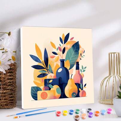 1/2/4幅装裱DIY数字油画卡通花卉图案，易于在画布上绘制，数字绘画DIY工艺品墙画，20x20厘米/7.87x7.87英寸