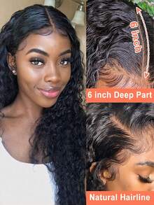 13x6 透明蕾丝前部假发 人发水波蕾丝前部假发 人发预拔 180% 密度湿发和波浪人发假发 适合婴儿头发自然色女性 - 黑色 - 查看 8
