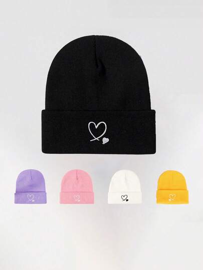 1pc Embroidered Heart Knitted Adjustable Sun Hat, Casual Outdoor Travel Beach Hat For Men, Y2K Style Men Women Clothing Winter