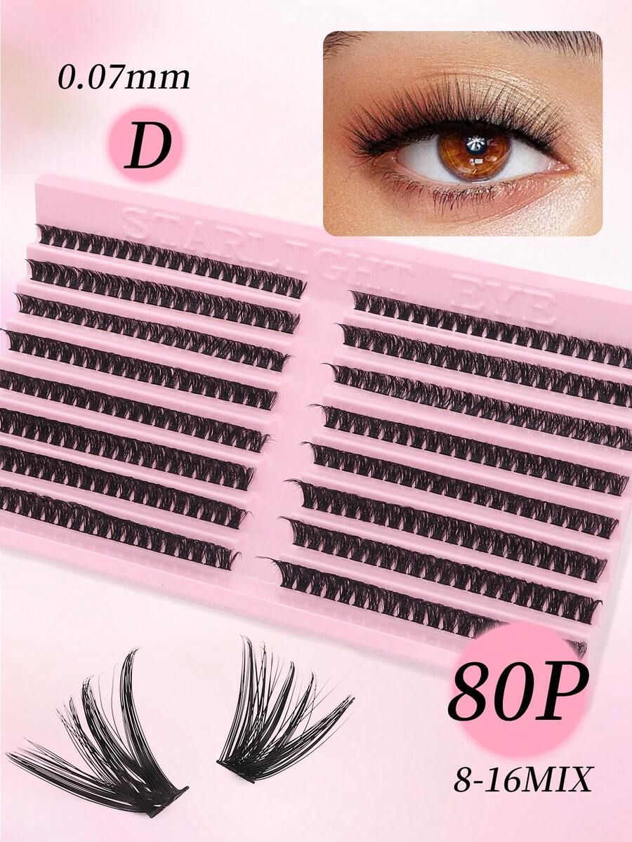 320 件高容量睫毛，D 形卷曲蓬松簇睫毛 - 黑色 - 查看 1