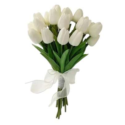 Buque De Tulipas Brancas Real Ao Toque Com 10 Unidades