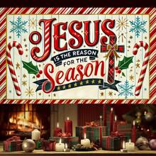 1 tấm Polyester "Jesus Is The Reason For The Season" Biểu ngữ Giáng sinh - Phông nền trang trí trong nhà/ngoài trời đa năng cho lễ kỷ niệm ngày lễ, tiệc tùng, sự kiện tặng quà - Không cần nguồn điện - 1 cái - Xem 4