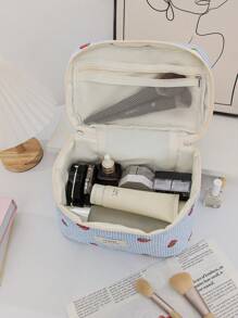 1 pieza Bolsa de cosméticos de viaje acolchada con diseño de fresa, bolsa de cosméticos de viaje multifuncional de gran capacidad, bolsa de cosméticos, bolsa de maquillaje, bolsa de cuidado de la piel, gran capacidad para viajes, bolsa de cosméticos, bolsa de maquillaje, bolsa de cuidado de la piel, bolsa de aseo, cubos de embalaje, accesorios de viaje, accesorios de crucero, accesorios de dormitorio, regalos para damas de honor, regalos para mamá, regalos de cumpleaños, regalos para amigos y maestros, decoración del hogar, regalo perfecto para el nuevo semestre, útiles escolares de vuelta al colegio