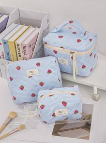 1 pieza Bolsa de cosméticos de viaje acolchada con diseño de fresa, bolsa de cosméticos de viaje multifuncional de gran capacidad, bolsa de cosméticos, bolsa de maquillaje, bolsa de cuidado de la piel, gran capacidad para viajes, bolsa de cosméticos, bolsa de maquillaje, bolsa de cuidado de la piel, bolsa de aseo, cubos de embalaje, accesorios de viaje, accesorios de crucero, accesorios de dormitorio, regalos para damas de honor, regalos para mamá, regalos de cumpleaños, regalos para amigos y maestros, decoración del hogar, regalo perfecto para el nuevo semestre, útiles escolares de vuelta al colegio