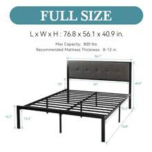 HOOMIC 4 Sizes Metal Bed Frame, Upholstered Headboard With Square Stitched, Classic Button Tufted, Faux Leather, No Box Spring Needed, Black/Dark Grey, Twin Size/Full Size/Queen Size/King Size Bed * Bed Frame Queen Queen Bed Frame Bed Frame Full Full Size Bed Frame King Size Bed Frame Twin Bed Frame Room Decor Home Decor Christmas Decor Bedroom Decor Valentine Day Decor Storage Living Room Decor Furniture House Decor - Dark Grey - View 9