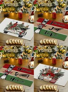 1 件/4 件/6 件圣诞冬季餐垫、圣诞车、冬青树花瓶麋鹿亚麻餐垫、防污餐垫，适用于家庭、餐厅、餐桌装饰、家居用品