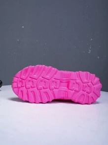 女士玫瑰红轻便运动鞋，透气系带，舒适防滑厚底，休闲运动跑步鞋 - 玫紅色 - 查看 6