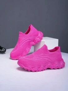 女士玫瑰红轻便运动鞋，透气系带，舒适防滑厚底，休闲运动跑步鞋 - 玫紅色 - 查看 1